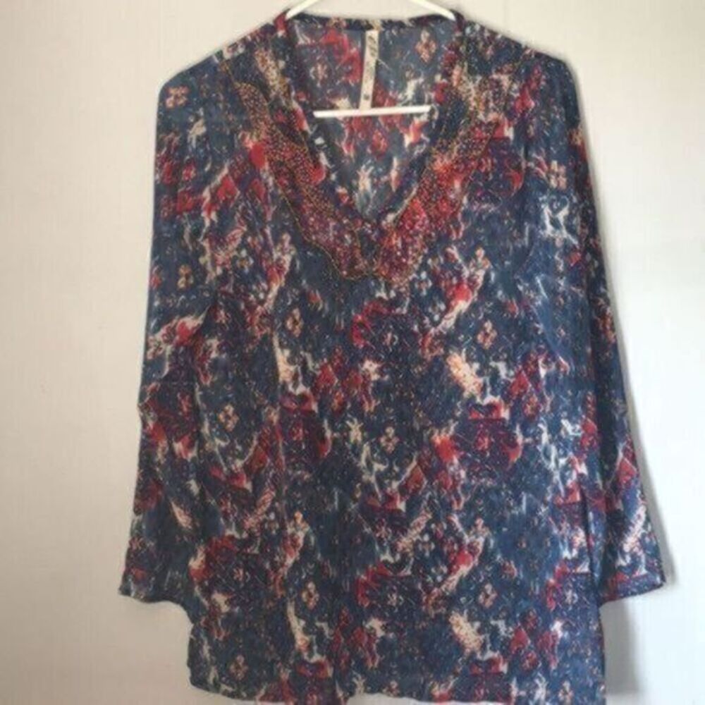 Colorful Beaded woman's etc boho blue blouse